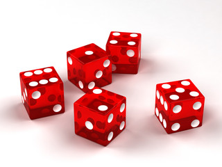 six red glass dices