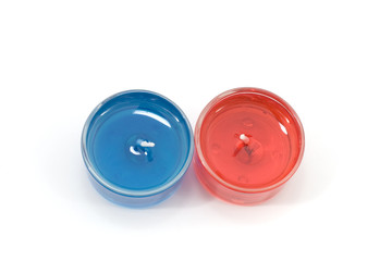 red and blue tealights