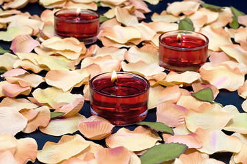 3 red tealights on petals