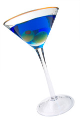 blue martini with green olives