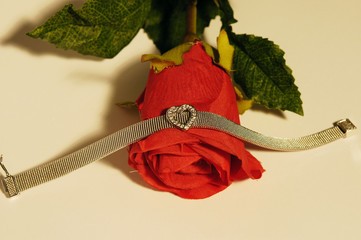 red rosebud silver bracelet