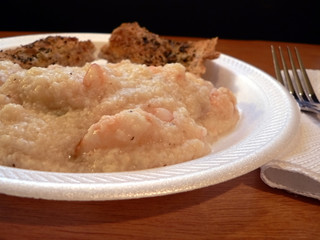 breakfast - shrimp grits and garlic bread 2