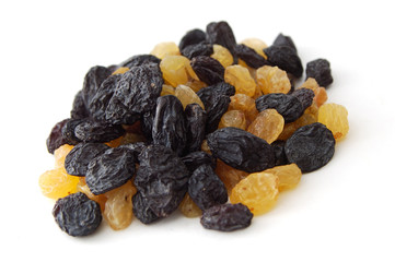 black and yellow dry raisins.