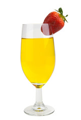 macro of yellow cocktail with a strawberry garish