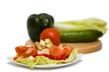 greek salad and ingredients