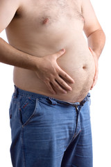 Naklejka premium fat guy holding his big belly