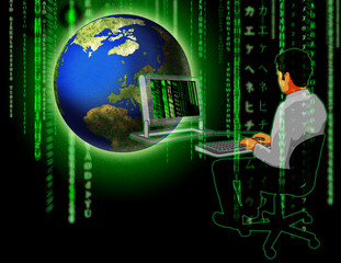 matrix globe man typing