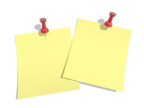 yellow paper  pinned to a white background with a red pushpin