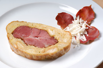 cake with leavened dough filled with ham