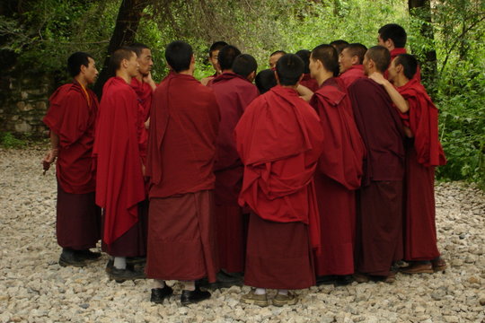 moines tibétains à la lamasserie de lhassa