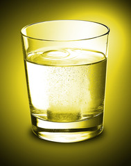 glas, wasser, tablette, medizin, gelb