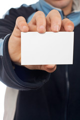 teenager with a blank card