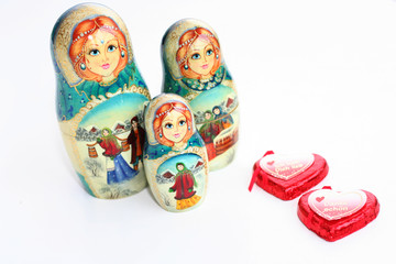 russian matrioshkas with hearts