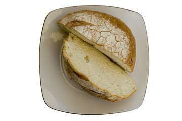 white artisan bread cut in half