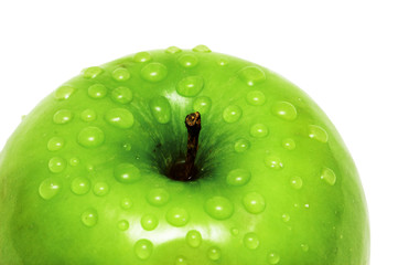 close-up of an apple with water drops