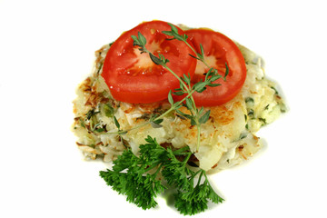 potato, cabbage and chive stack