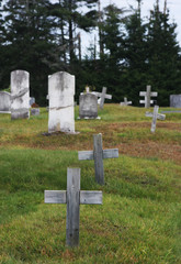 graveyard with crosses and headstones