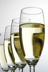 four wine glasses with white wine