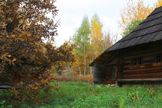 autumn landscape, rural house