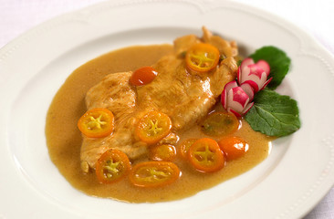 chicken steak with kumquat fruit