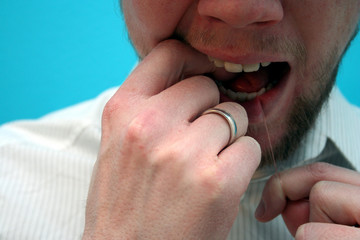 man flossing