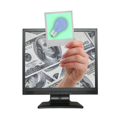 financial idea announcement coming out from lcd screen