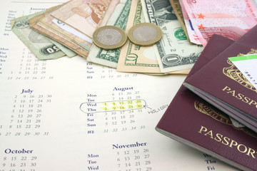 holiday with money and passports