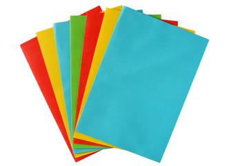 a bunch of colored envelopes.