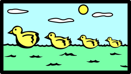 duck family swimming in a lake