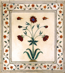 india, delhi: detail of carved marble in red fort