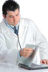 pc doctor examining a laptop