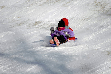 Fototapeta na wymiar two girls on a sled