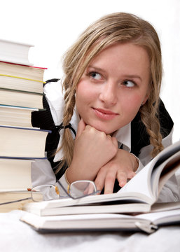 schoolgirl or student reading