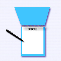 blue note pad and pen