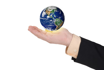 business man holding earth in his hand