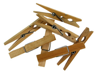 wooden clothespins on white background