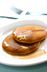 two pieces of freshly cooked pancake