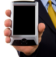 business man showing personal digital assistant