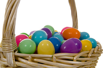 easter egg basket with multicolored eggs