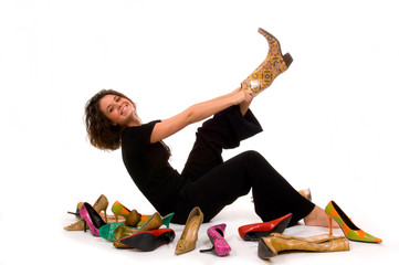pretty young, attractive lady trying on shoes