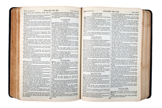 an old bible, published in 1942, opened at psalm 1
