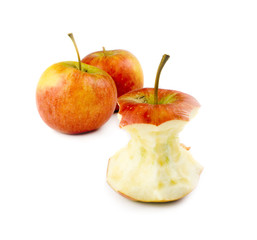 stripped apples on white background