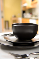 black dinnerware setting