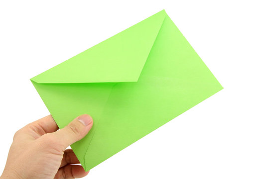 hand holding green envelope