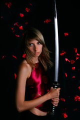 blonde with japanese sword