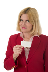 woman holding blank card - portrait