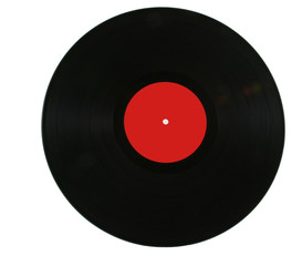 black vinyl record with red label