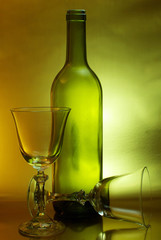 wine bottle and glasses