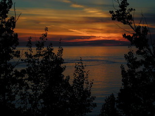 dusk sunset lake water orange sky
