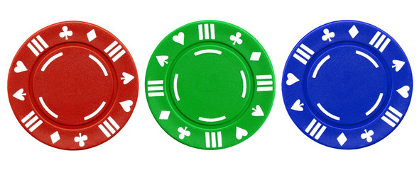 colorful red green and blue clay poker chips